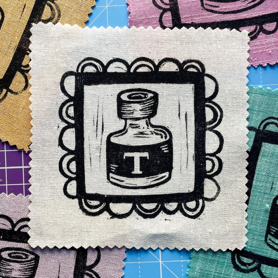 T for Testosterone | shop Block printed patch of a testosterone vial